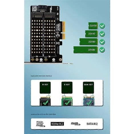 M.2 NVMe NGFF till PCIe SATA SSD-adapter, PCIe till M.2/M.2 SATA-adapter, M.2 PCIe SSD-adapter, Key M, Key B