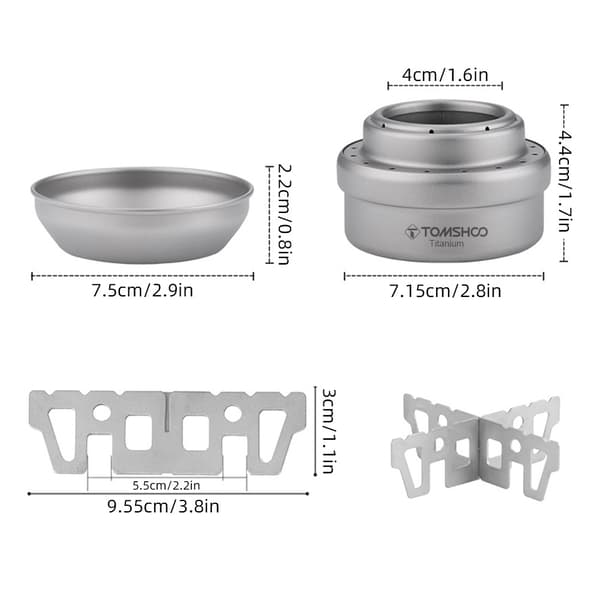 Bærbar Titanium Alkoholbrænder til Camping, Mini Backpacking, med Robust og Kompakt Stativ