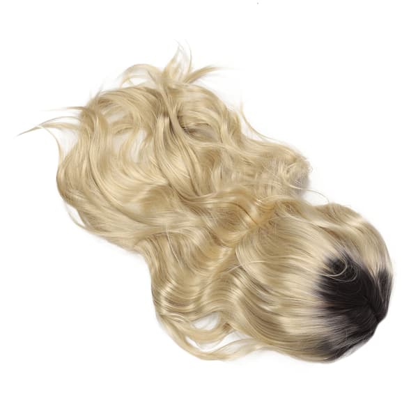 Lång Vågig Mittbena Svart Gradient Blond Syntetisk Peruk