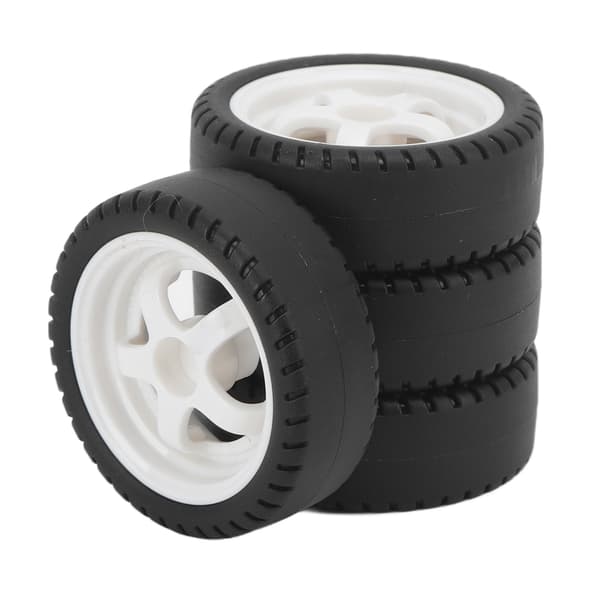 4 stk. RC-bildæk med plasthub, gummihjul, diameter 3,3 cm, bredde 1,2 cm til AE86, hvid