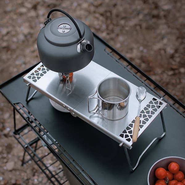 Bærbart sammenklappeligt køkkenbord til camping, camping og picnics - rustfrit stål med bæretaske