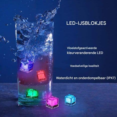 LED-lysende kuber - Akryl av matkvalitet - Automatisk væskesensor - 12 stk