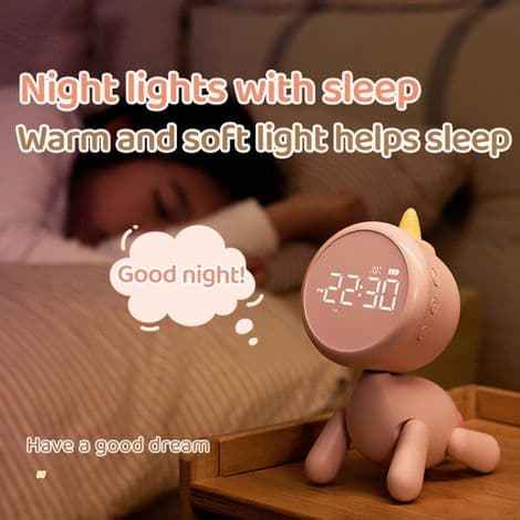 LED-vækkeur til børn med natlys – 6 ringetoner, snooze, timer – Ideel til tidsstyring og læring