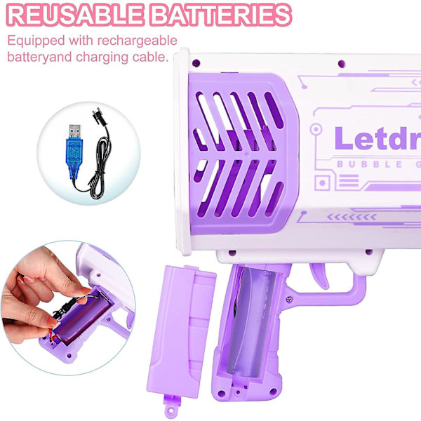 Bubble Maker For Kids - Bubble Gun Leksaker för pojkar 8-10 år, Bubble Maker Toddler för 1-3 år, Blue Bubble Maker födelsedag, påsk, Halloween Purple