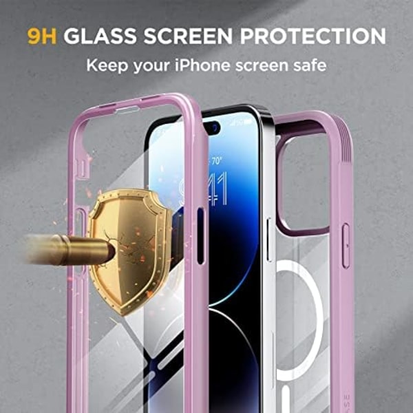 Miracase Glass Series Designad för iPhone 14 Pro Max Case 6,7 tum, [2023 Upgrade] Bumper Case med inbyggd 9H härdat glas Scr Mag-Impatiens Pink