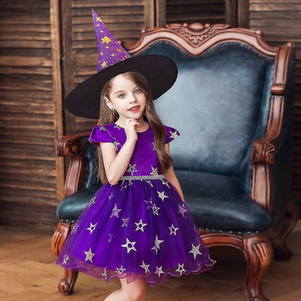 Xmas Rottekostume Pige Med Hat Purple 130cm