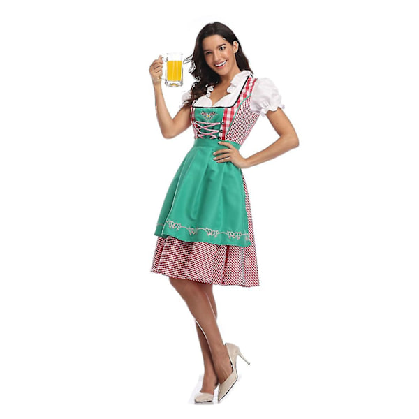Naisten Oktoberfest Oluttyttöasu Baijerilainen Perinteinen Dirndl-mekko W Green L