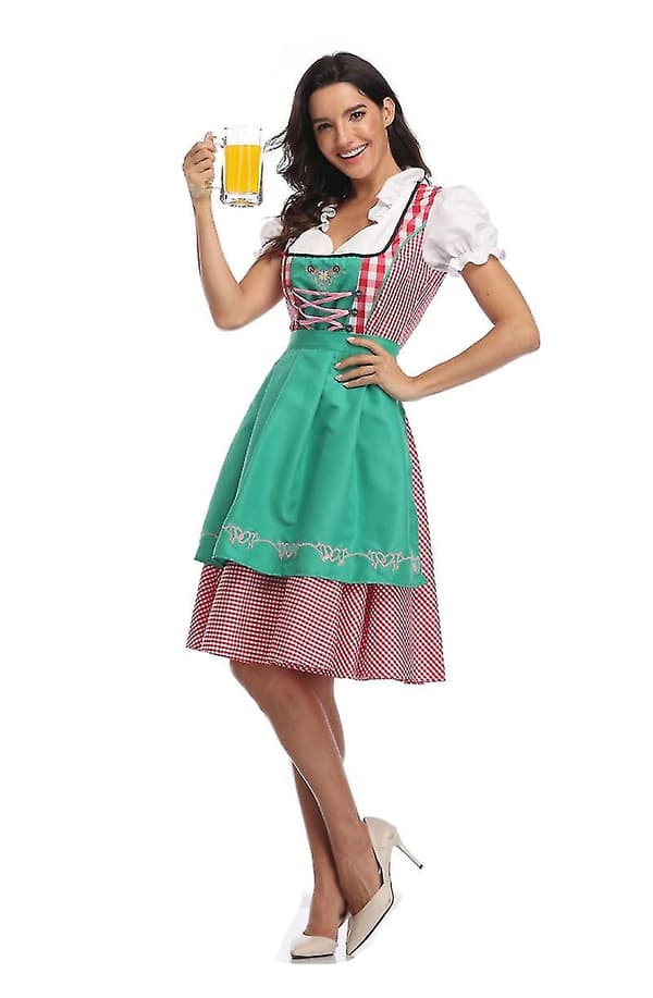 Oktoberfest Ølpige Kostume Bayersk Traditionel Dirndl Kjole W til Kvinder Green S
