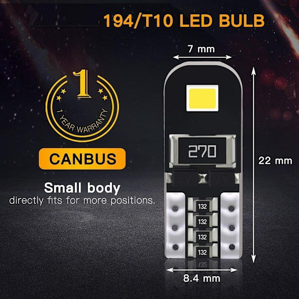 10 stk. T10 LED-pære Dome Light Trunk Lamp