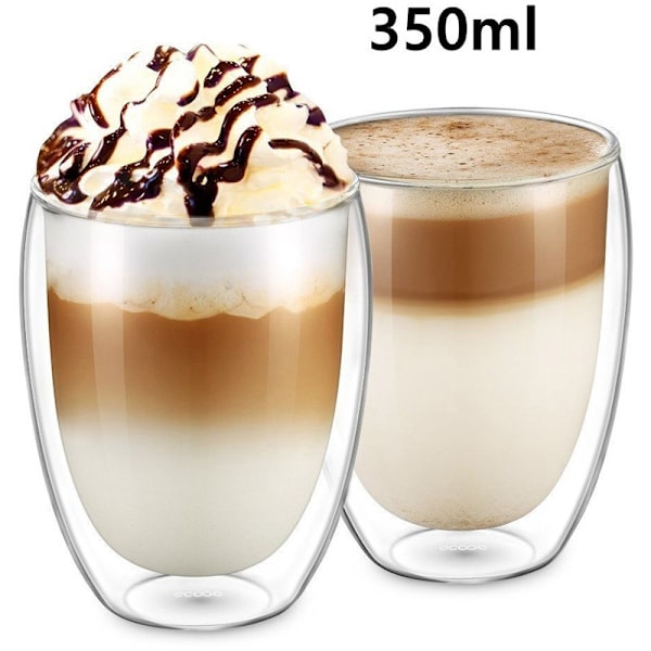 Dubbelväggig glaskaffemugg Klara muggar för Cappuccino Latte 350ml
