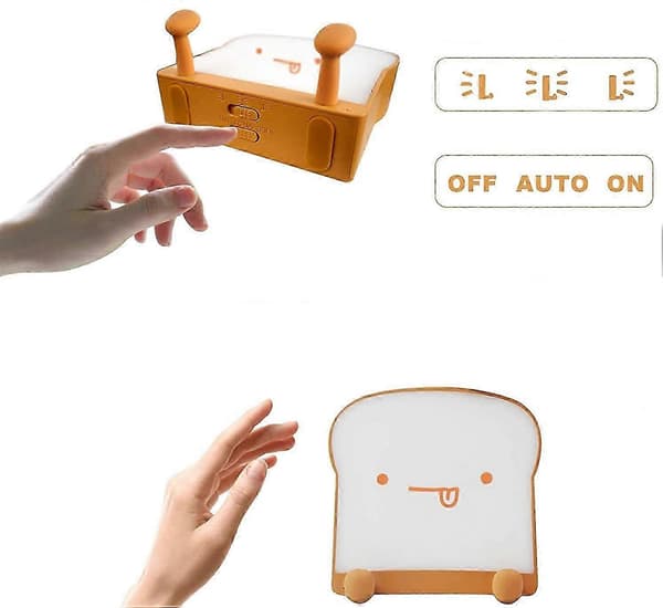 LED Toast Brød Nattlys med Oppladbar og Timer Bærbar Soverom Nattbordslampe