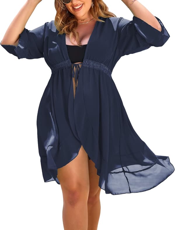 Badedragt i Plus Size Dame Cover Up Flæse Cardigan