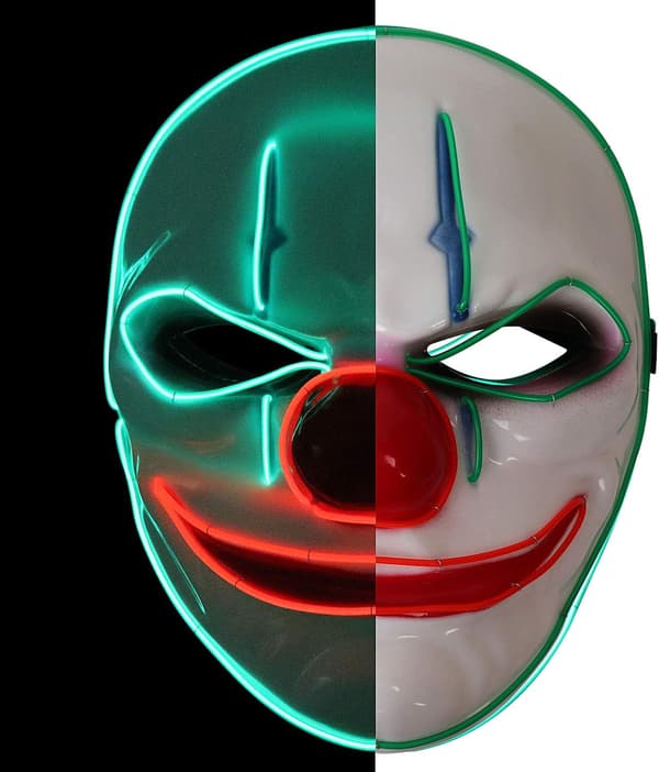 Halloween-maske, LED-maske med 3 blitsmoduser klovnemaske for barn