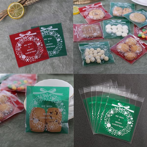 100 st/pack Godis & kakor påse förpackning omslag RÖD 7X7CM