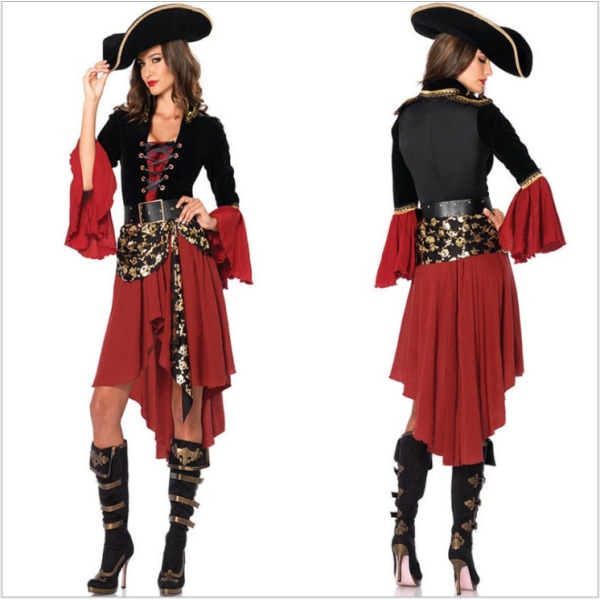 Kvinnliga karibiska pirater Kaptensdräkt Halloween Rollspel Cosplay kostym Medeltida gotisk Fancy kvinnaklänning Sunmostar