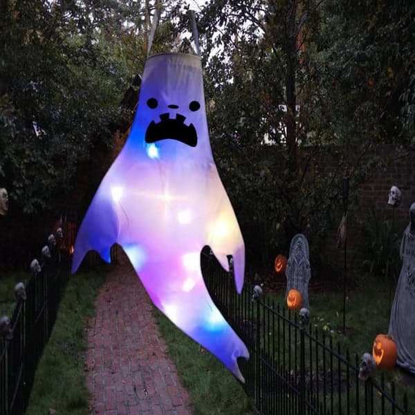 LED-ljus Ghost Windsock Halloween Dekor Trädgårdsdekor Rekvisita Del whiteB B