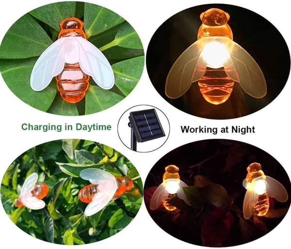 Solar String Lights 20LED utendørs vanntett simulering honningbier dekorasjon for hage juledekorasjoner varm hvit