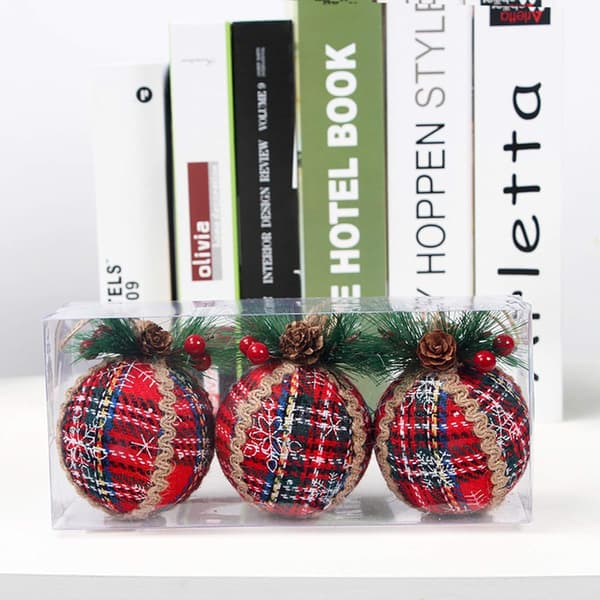 3 dele Buffalo Plaid stof julekuglepynt, genanvendelig