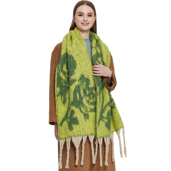 Skjerf, strikket sjal, frynset roseskjerf, 185x40cm