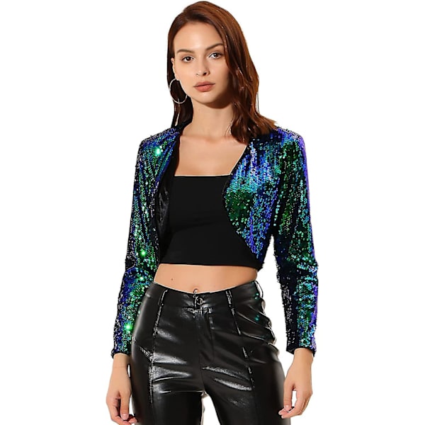 Allegra K Kvinnor S Paljettjacka Långärmad Öppen Front Cropped Cardigan Bolero Shrug Green X-Large
