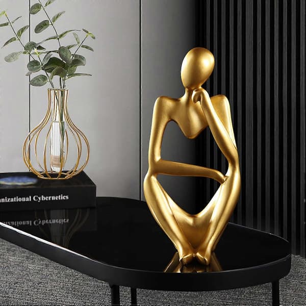 Moderne Tenker Harpiksstatuer, Harpiks Tenker Abstrakt Skulptur, Gull