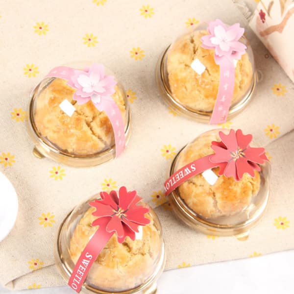10 st Midhöstens Mooncake Sticker 3D Persika Blomma Safflor Spänne Mini Cupcake Box Förpackningsdekaler Etiketter Leverans Pink