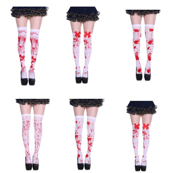 1 par Halloween Blod Sokker Lårstrømper 5