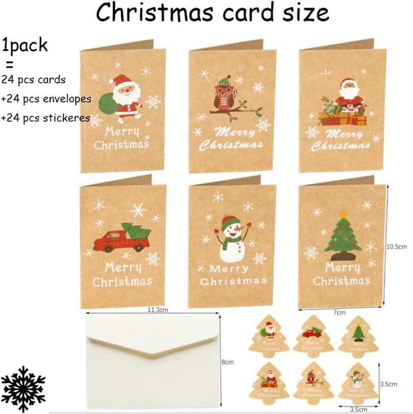 24 stycken, God Jul-kort, Julkort med kuvert