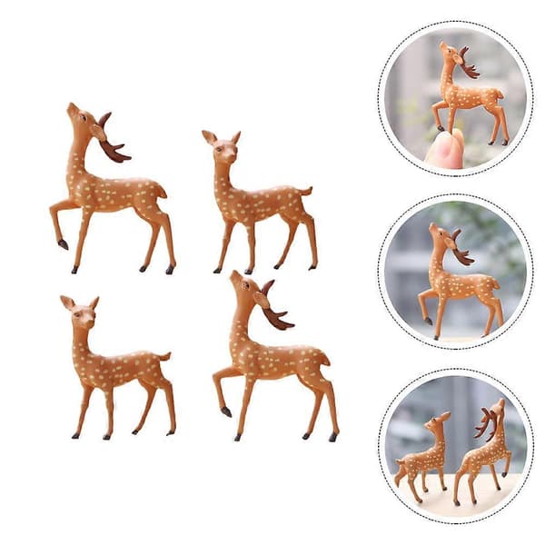 4 stk. Mini Hjortefigurer Miniature Søde Hjortefigur Mikro Landskab Have Dyrestatuer