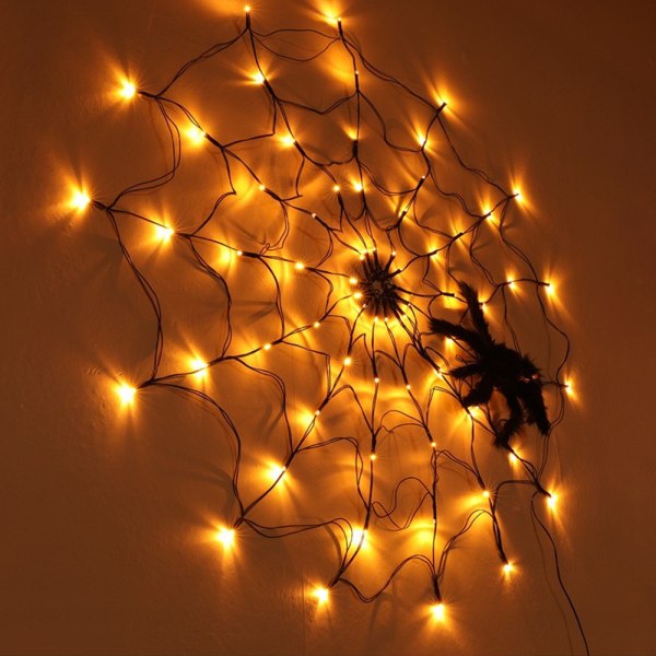 Halloween Spindelvevslys 60 LED Orange Lys med Svart