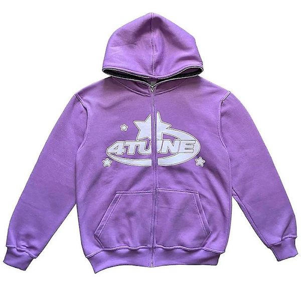 Män Printed huvtröjor Harajuku High Street huvtröjor Y2k Streetwear Hip Hop Gothic Zip Up Loose Jacka Kappor PURPLE XL