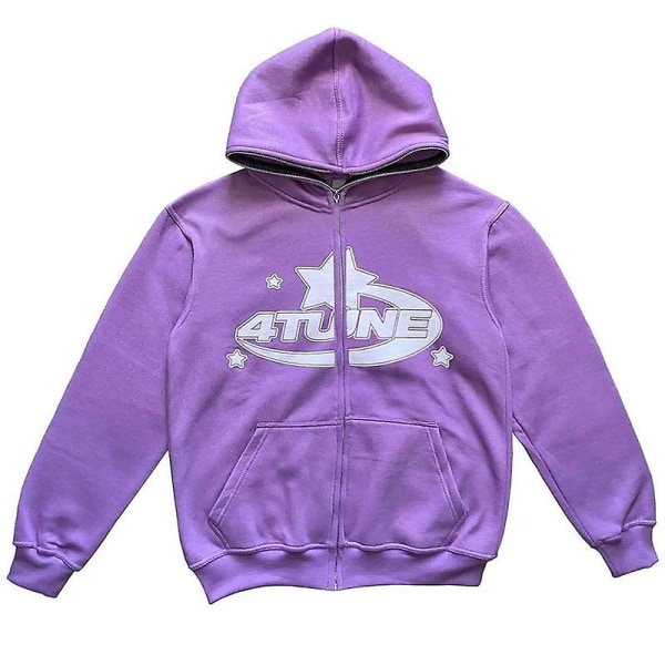 Män Printed huvtröjor Harajuku High treet huvtröjor Y2k treetwear Hip Hop Gothic Zip Up Loose Jacka Kappor PURPLE S