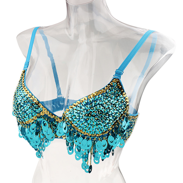 1/2/3 Magdans Perlebesatt BH Paljetter Topp Sexy Dansende Sanger Blue 36 Size 1 Pc