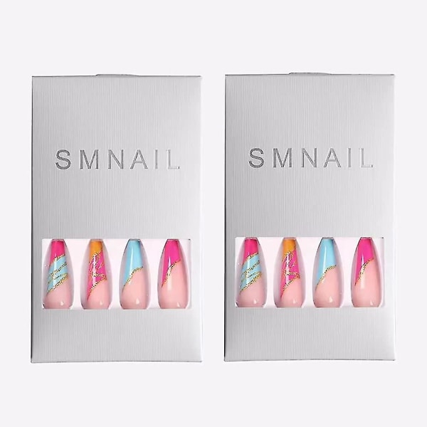 Press On Nails Pitkät Tekokynnet Vaaleanpunainen Kiiltävä Akryyli