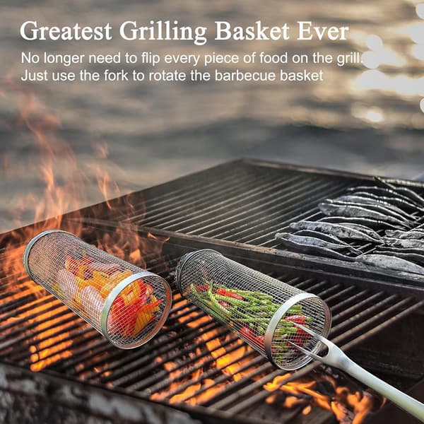 Utomhus rostfritt stål BBQ-korg Cylindergrillkorg 30x9.4cm