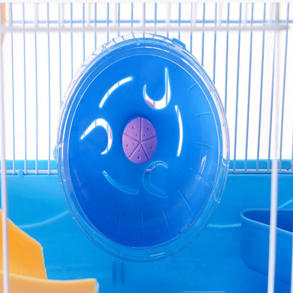 Hamsterbur i trä för möss och smågnagare, struktur på flera nivåer, tillbehör ingår, blå