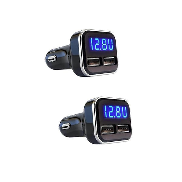 2 STK Billader Voltmeter Bilbatterimonitor med LED Spennings- og Strømvisning, for 11 / Xs, Galaxy S20 / S10