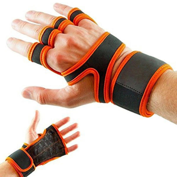 Powerlifting Workout Handske Gym Workout Handske Lyftgrepp Pull Up Grips Kuddar Lyftande svettsäker dyna med 4 Finger-loopar Orange XL