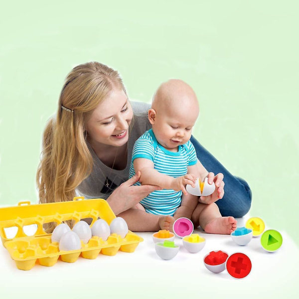 12 stk matchende egg farge & form puslespill for læring for barn