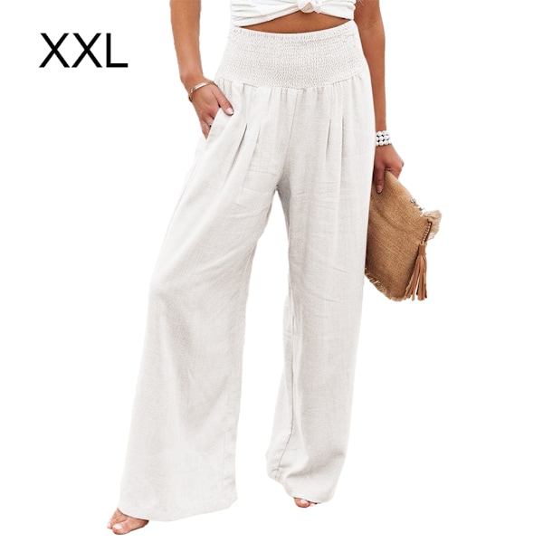 Kvinnliga sommarbyxor Fickor Lösa Casual Wide Leg Lounge White XXL