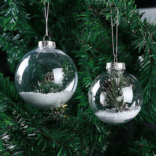 10 stk. gjennomsiktige julekuler hul plast skinnende DIY Tomme pyntegjenstander til fest 8 cm