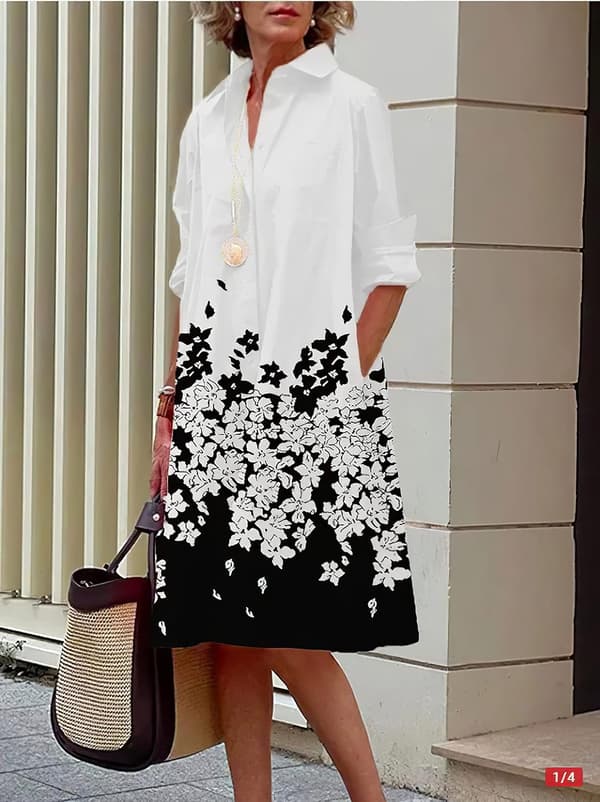 Långärmad linne för damer med enkel printed Button Down Shirt Klänning Plus Size Lös