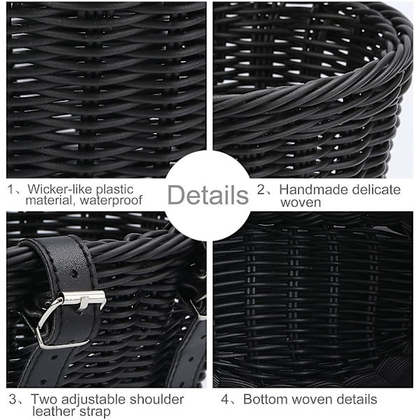 Barn Cykelkorg Fram Vävd Wicker Cykelkorg Med Styre Streamers Black