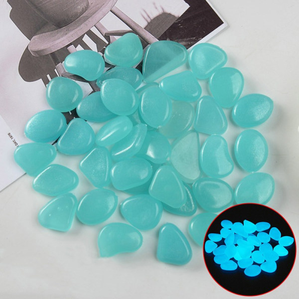 Glow in The Dark Rocks Glødende akvarium Pebbles Have Akvarium Sten 200STK Light blue