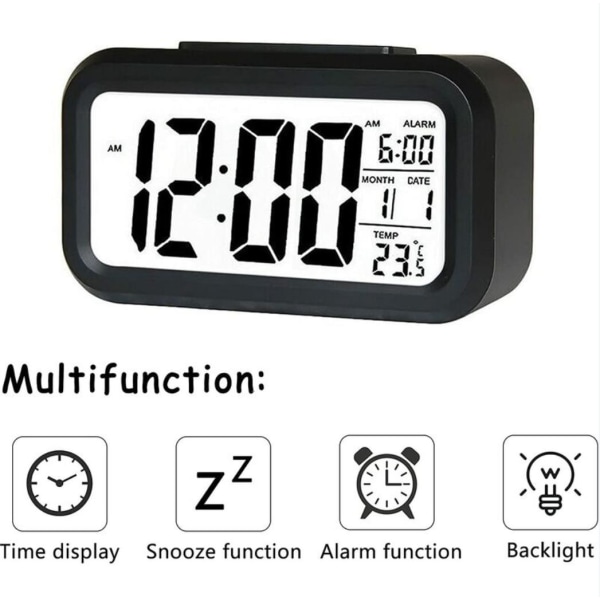 Digital väckarklocka med temperatur- och datumvisning, snoozefunktion, smart ljussensor, digital väckarklocka för hem och kontor