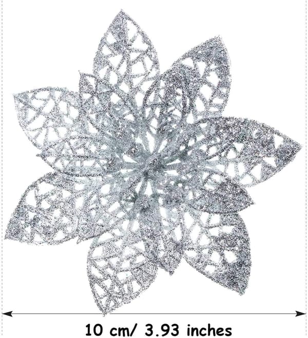 24 stk Christmas Sparkle Julestjerne Blomster Kunstige Silber