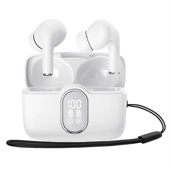 Trådløst headset Bluetooth-øretelefoner BT5.3 LED-display IPX4 vandtæt berøringskontrol til telefon bærbar computer hvid