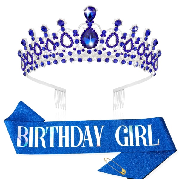 Födelsedagskronor för kvinnor, Födelsedagsbälte för flickor, Royal Blue