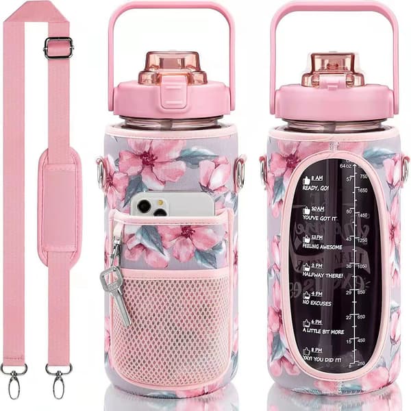 Cover till sportflaskor - cover av remtyp pink flower