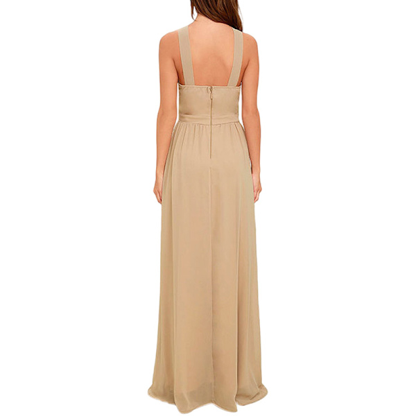 Damekjole Cross Halter Off Shoulder Brudepigekjole Lang axi Khaki M